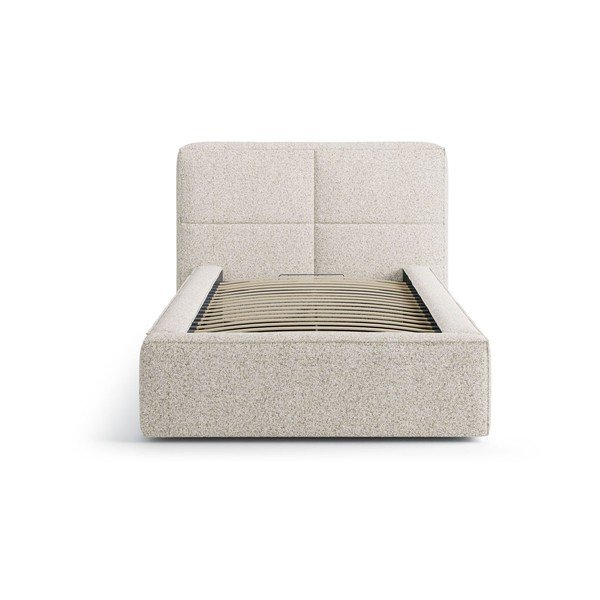 Letto singolo imbottito beige con contenitore con rete inclusa 90x200 cm Darren – Micadoni -image-3