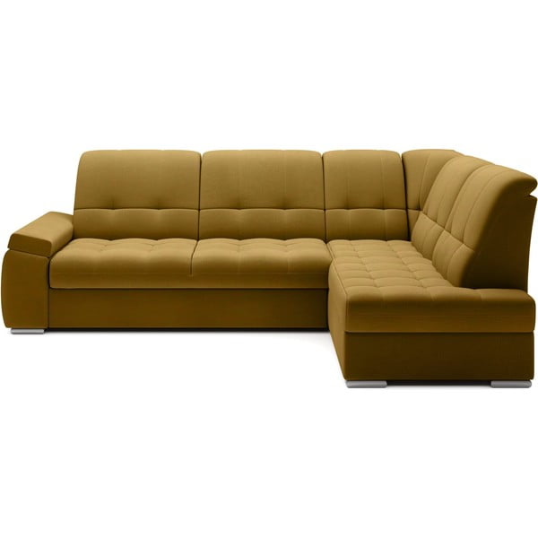 Divano angolare giallo allungabile/con contenitore (con penisola a destra/a L) e rivestimento in velluto Sado – ELTAP