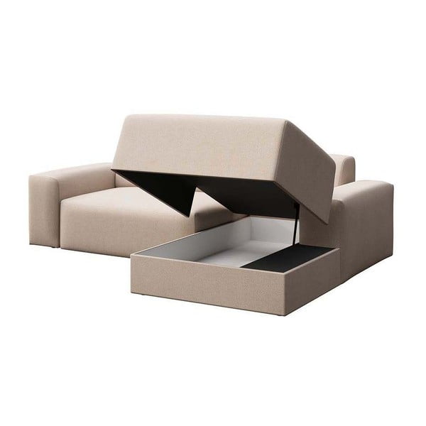 Divano angolare beige allungabile e con contenitore (con penisola a destra e chaise lounge) rivestito in velluto Villet – Rodier-image-3