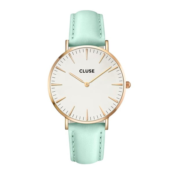 Orologio da donna con cinturino in pelle verde menta e dettagli in oro rosa La Bohéme - Cluse