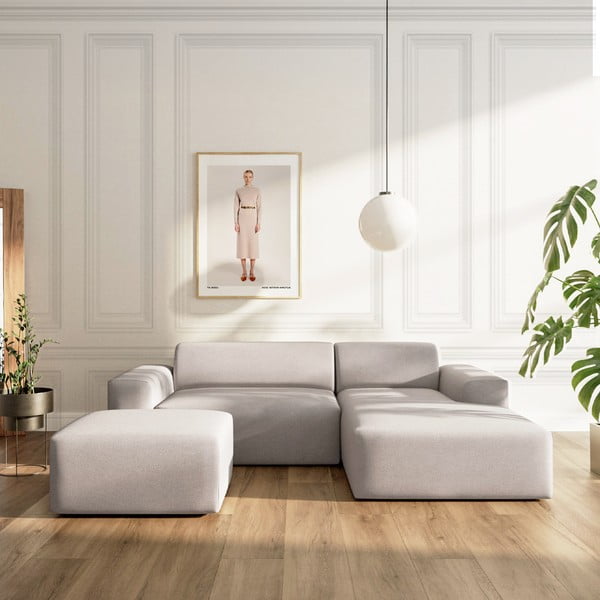 Divano angolare grigio allungabile e con contenitore (con penisola a destra e chaise lounge) rivestito in velluto Villet – Rodier-image-1