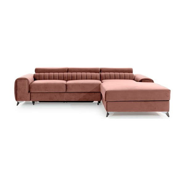 Divano angolare rosa allungabile/con contenitore (con penisola a destra/con chaise lounge) e rivestimento in velluto Grayson – ELTAP