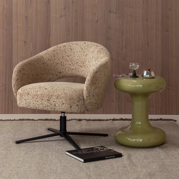 Poltrona beige girevole con rivestimento in ciniglia Pico – WOOOD-image-1