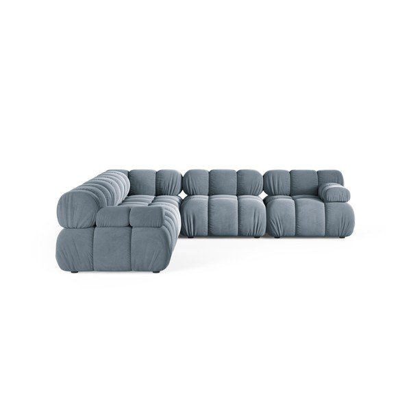 Divano angolare componibile grigio con rivestimento in velluto – Micadoni -image-2