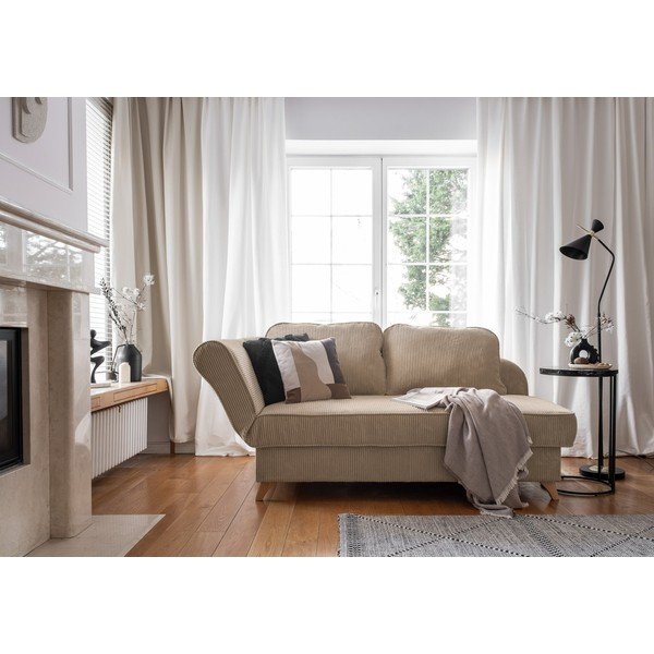 Chaise longue grigio tortora (con penisola a sinistra) con rivestimento in velluto a coste Chic Charlotte – Miuform-image-4