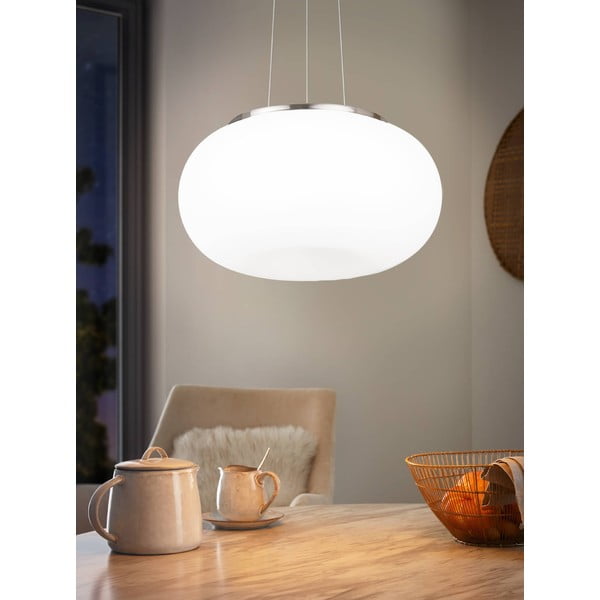 Lampadario bianco/argentato con paralume in vetro ø 44,5 cm OPTICA – EGLO-image-2