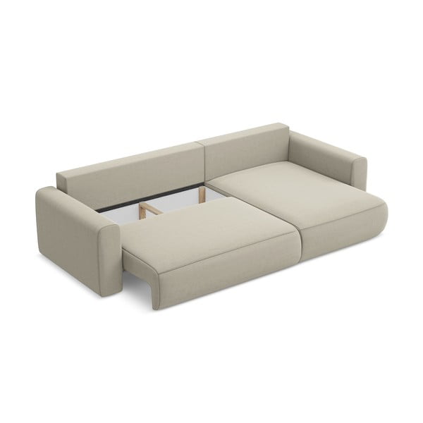Divano angolare beige allungabile/con contenitore (con penisola a destra/con chaise lounge) con rivestimento in velluto Kapua – Makamii-image-4