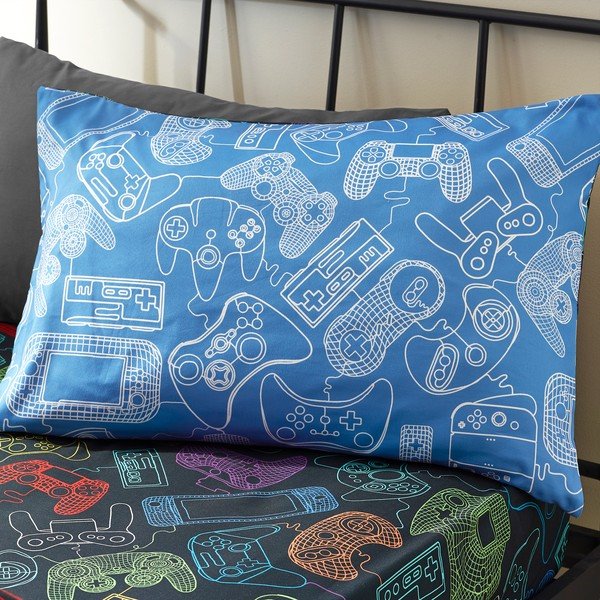 Set copripiumino e federa da bambini nero per letto singolo 135x200 cm Power Up Gamer – Catherine Lansfield-image-3