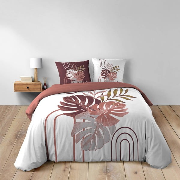 Set copripiumino e federa bianco/rosa in cotone per letto matrimoniale ed esteso 240x220 cm Astria – douceur d'intérieur