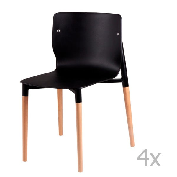 Set di 4 sedie da pranzo nere con gambe in legno Alisia - sømcasa