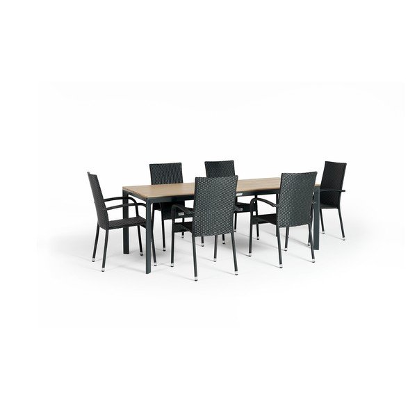 Set da pranzo da giardino per 6 persone con sedia Paris nera e tavolo Thor, 210 x 90 cm Thor & Paris - Bonami Selection-image-1