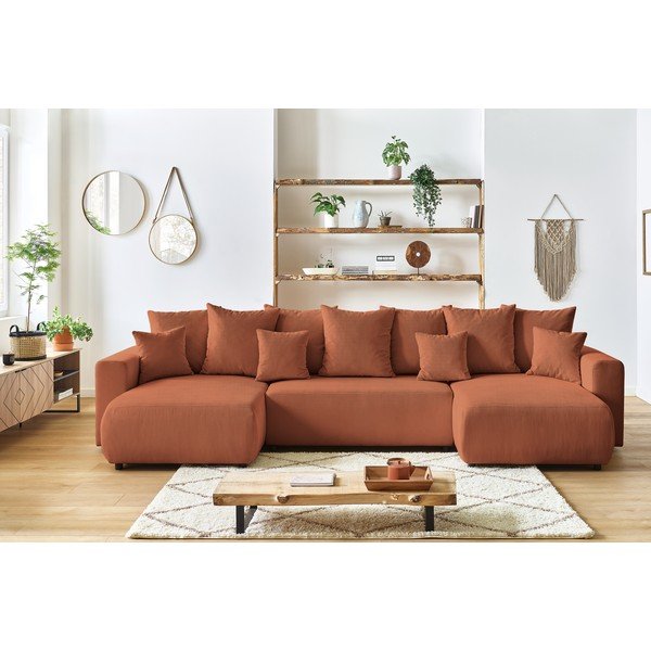 Divano letto a U in velluto rosso terracotta Envy - Bobochic Paris-image-1