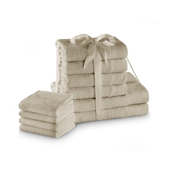 Asciugamani e teli bagno in spugna di cotone beige in set da 10 pezzi Amari - AmeliaHome