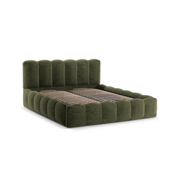 Letto matrimoniale imbottito verde con contenitore con rete inclusa 160x200 cm Lupine – Micadoni -image-3