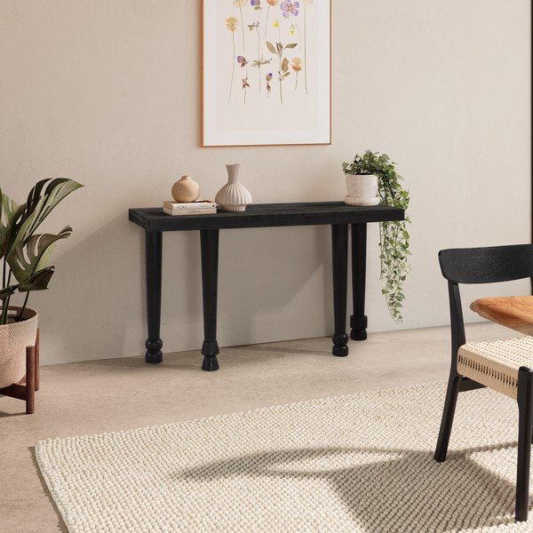 Tavolo consolle nero in mango massiccio 40x130 cm Inaya – MOME-image-1