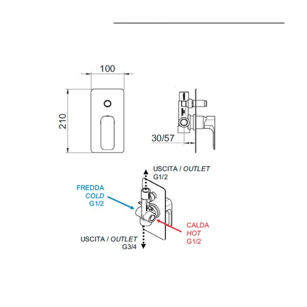 Rubinetto per doccia dorato da incasso (con due uscite) Spy – Sapho-image-1