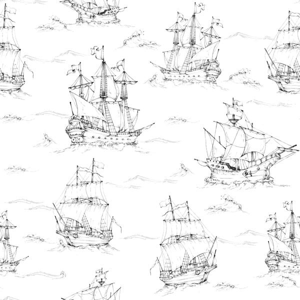 Carta da parati per bambini Black&White Ships, 100 x 280 cm - Dekornik