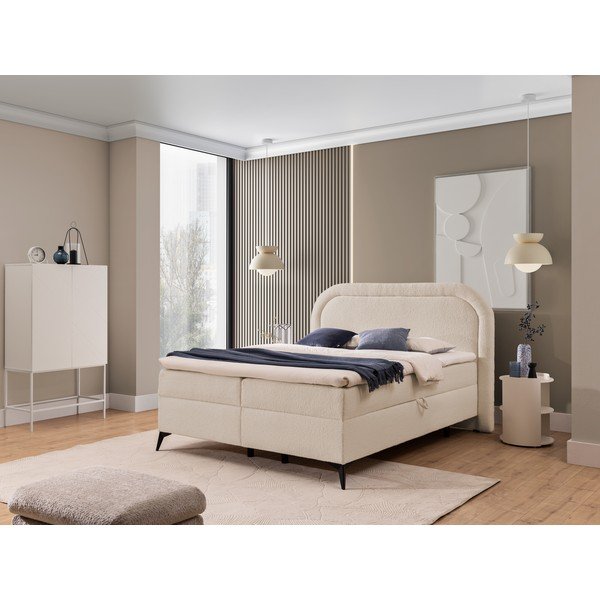 Letto boxspring beige con contenitore 160x200 cm Ornes – Ropez-image-1