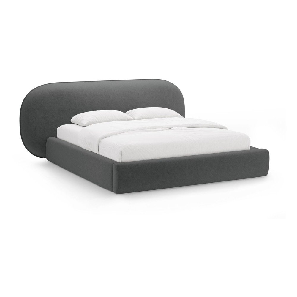 Letto matrimoniale imbottito grigio scuro con contenitore con rete inclusa 200x200 cm Ovalo – Micadoni  | Letti matrimoniali