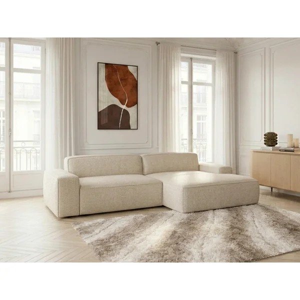 Divano angolare beige allungabile/con movimento relax elettrico (con penisola a destra) Abel – Bobochic Paris-image-1