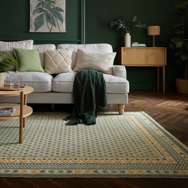 Tappeto verde in misto iuta 200x290 cm Mara Jute Border – Flair Rugs-image-1