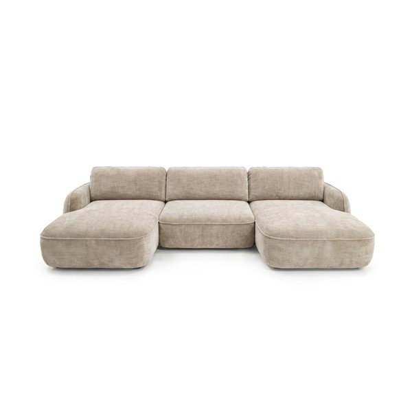 Divano angolare beige allungabile/con contenitore (a U) con rivestimento in velluto Celeste – Bobochic Paris