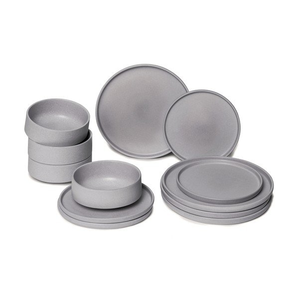 Set di piatti grigi in gres 12 pz Malia - Bonami Selection
