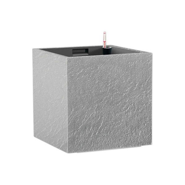 Vaso per fiori in plastica riciclata con sistema di auto-irrigazione Cubico Stone – Flower Lover