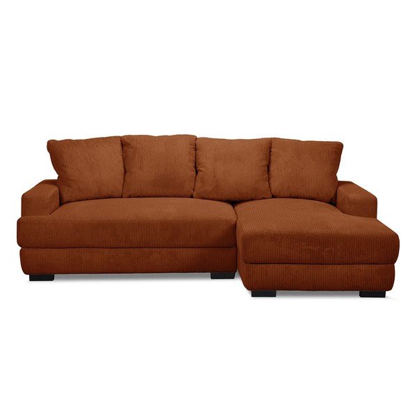 Divano angolare arancione allungabile/con contenitore (con penisola a destra/con chaise lounge) con rivestimento in velluto a coste Campi – Bobochic Paris