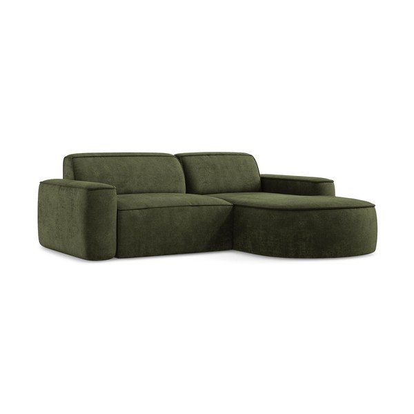 Divano angolare verde (con penisola a destra/con chaise lounge) con rivestimento in ciniglia Omao – Makamii-image-1