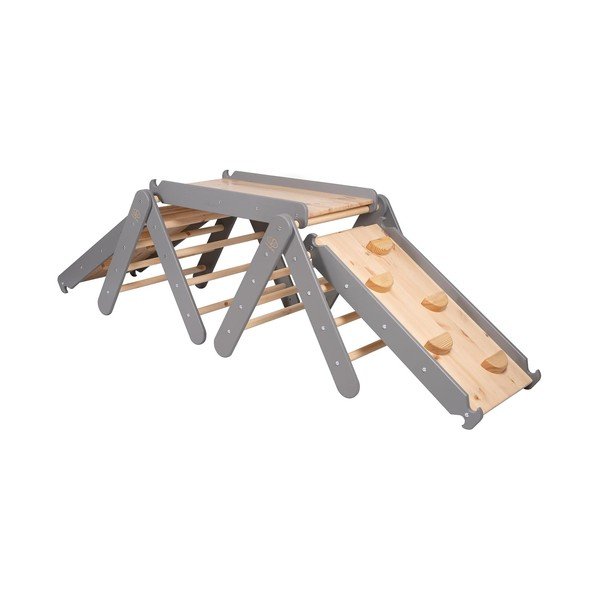 Pikler triangolo montessori grigio/di colore naturale in pino massiccio 265x61x60 cm Montessori – Meowbaby-image-2
