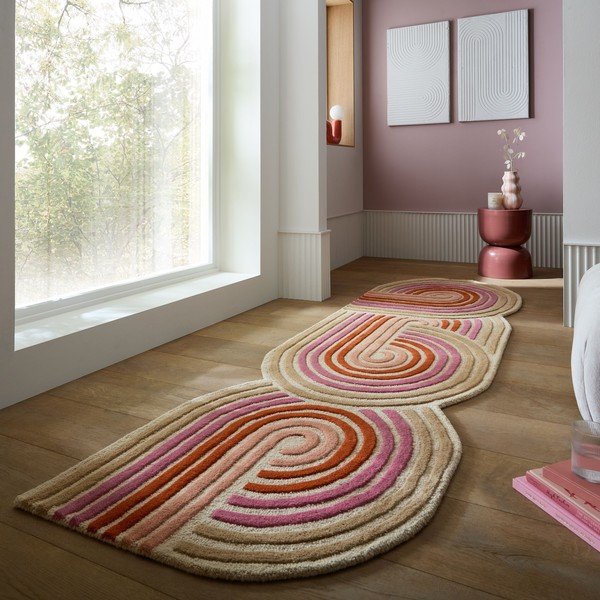 Passatoia rosa in lana tessuta a mano 80x300 cm Spiral Shaped  – Flair Rugs-image-1