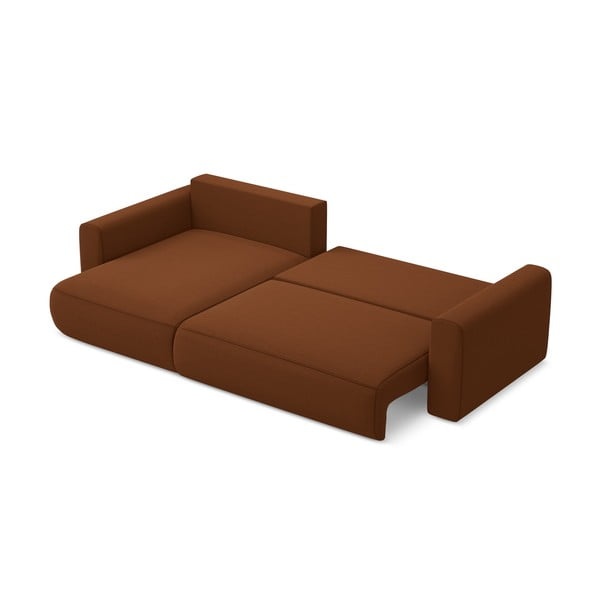 Divano angolare color terracotta allungabile/con contenitore (con penisola a sinistra/con chaise lounge) con rivestimento in velluto Kapua – Makamii-image-3