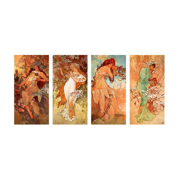 Quadri in set di 4 - riproduzione 40x80 cm Four Seasons, Alfons Mucha - Fedkolor