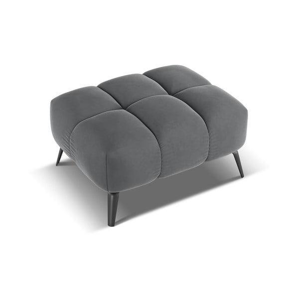 Poggiapiedi grigio con rivestimento in velluto Nalu – Makamii-image-3