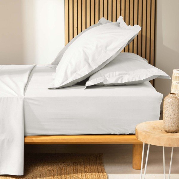 Lenzuolo bianco elasticizzato in cotone biologico 140x190 cm Biolina - douceur d'intérieur-image-2