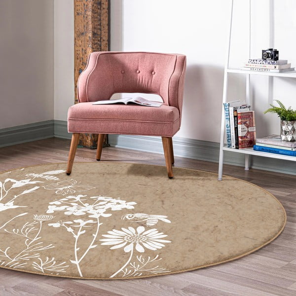 Tappeto rotondo lavabile marrone chiaro adatto per aspirapolvere robot ø 100 cm Comfort - Mila Home-image-1