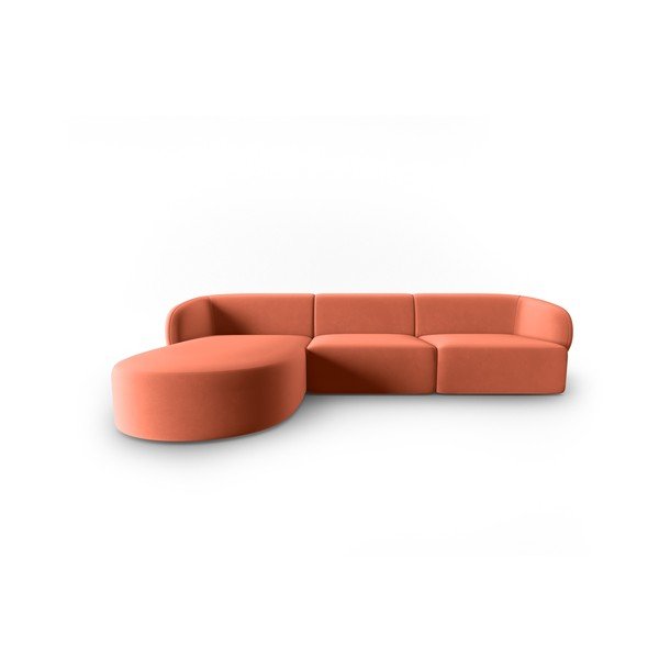 Divano angolare rosa (con penisola a sinistra/con chaise lounge) con rivestimento in velluto Paolo – Milo Casa