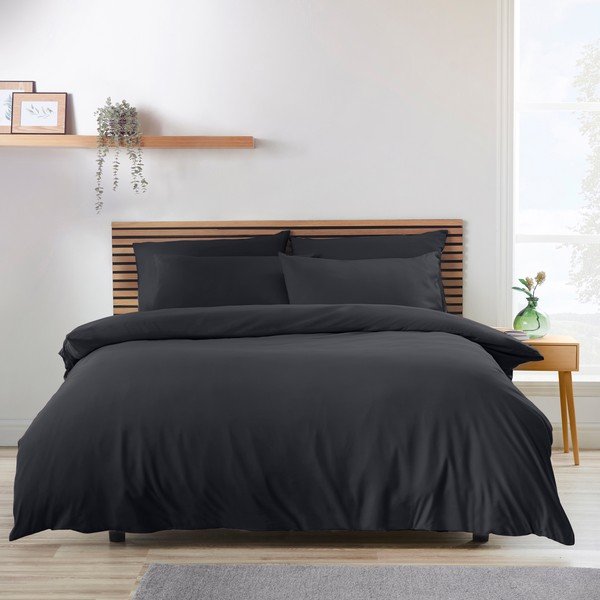 Set copripiumino e federa nero per letto matrimoniale 200x200 cm So Soft Non Iron – Catherine Lansfield-image-1