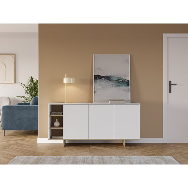 Cassettiera bassa bianca in rovere 170x80 cm Cequoia - Marckeric-image-1