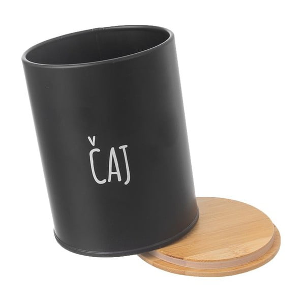 Scatola da tè in latta nera con coperchio in bambù, volume 750 ml - Orion-image-2