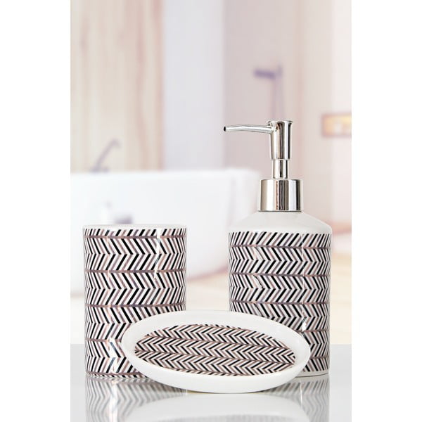 Set di accessori da bagno in poliresina bianca e nera Lidya - Mioli Decor-image-1