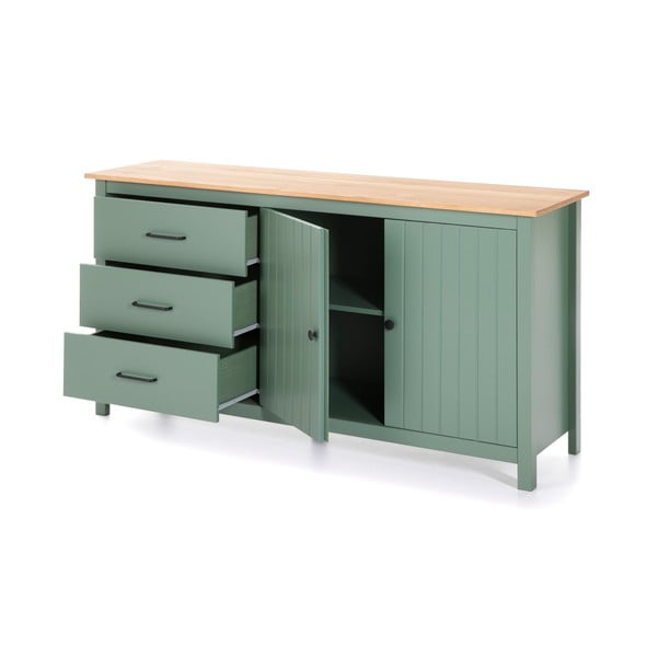 Cassettiera bassa in legno di pino di colore verde-naturale 150x80 cm Miranda - Marckeric-image-4