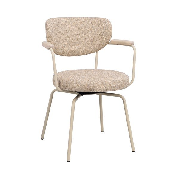 Sedia da pranzo beige/color crema in metallo con braccioli Merrick – Rowico
