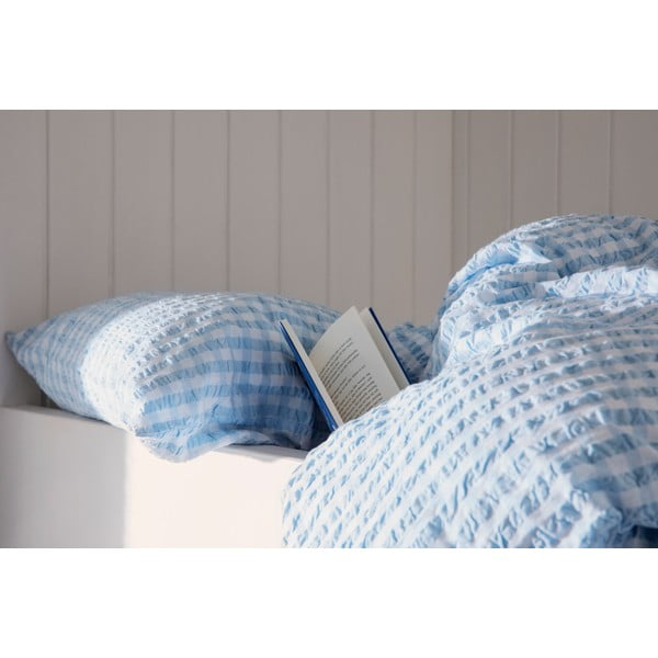 Biancheria da letto in crêpe bianca e azzurra per letto singolo 140x200 cm Bæk&Bølge - JUNA-image-3