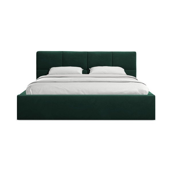Letto matrimoniale imbottito verde scuro in velluto con contenitore con rete inclusa 140x200 cm Hiko – Makamii-image-3