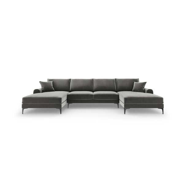 Divano a U in velluto grigio chiaro Madara - Mazzini Sofas