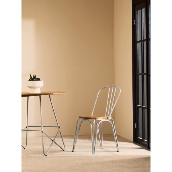Sedia da pranzo grigia/di colore naturale in olmo massiccio District – Premier Housewares-image-3
