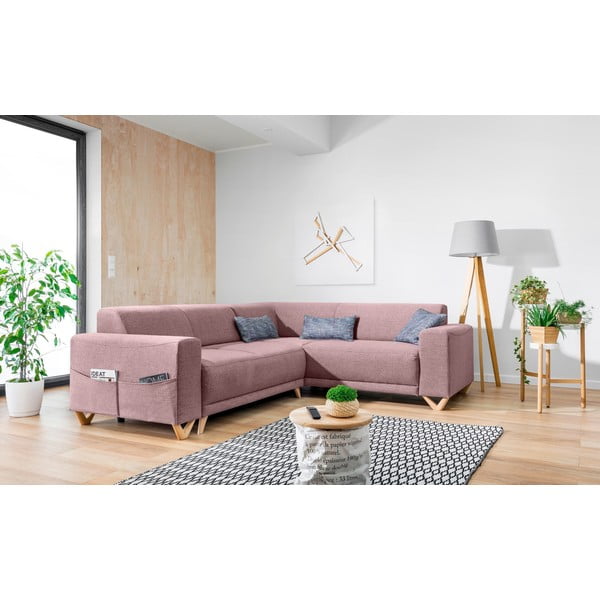 Divano angolare rosa allungabile e con contenitore (con penisola a destra/a L) Classy Sophie – Miuform-image-3