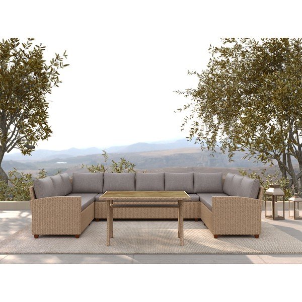 Set di mobili da giardino beige in rattan artificiale per 9 persone Ventura – Unique Furniture-image-1